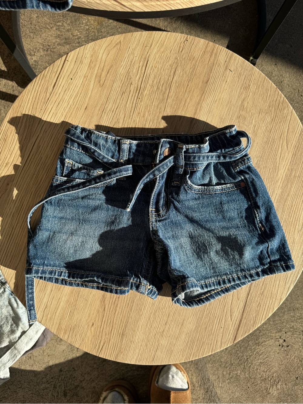 Girls' Dark Blue Denim Tie-Waist Shorts
